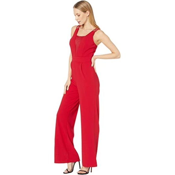 NWT Bebe Red V neck Mesh Jumpsuit Sz10 $139 - Picture 3 of 4